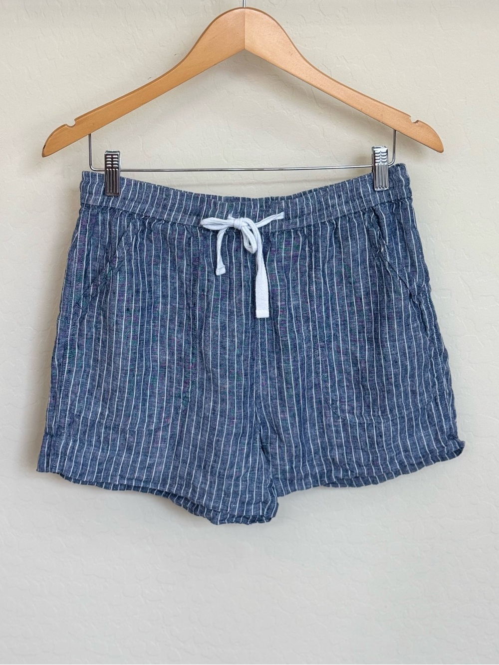 Quince 100% European Linen Chambray Striped Drawstring Shorts Blue White M